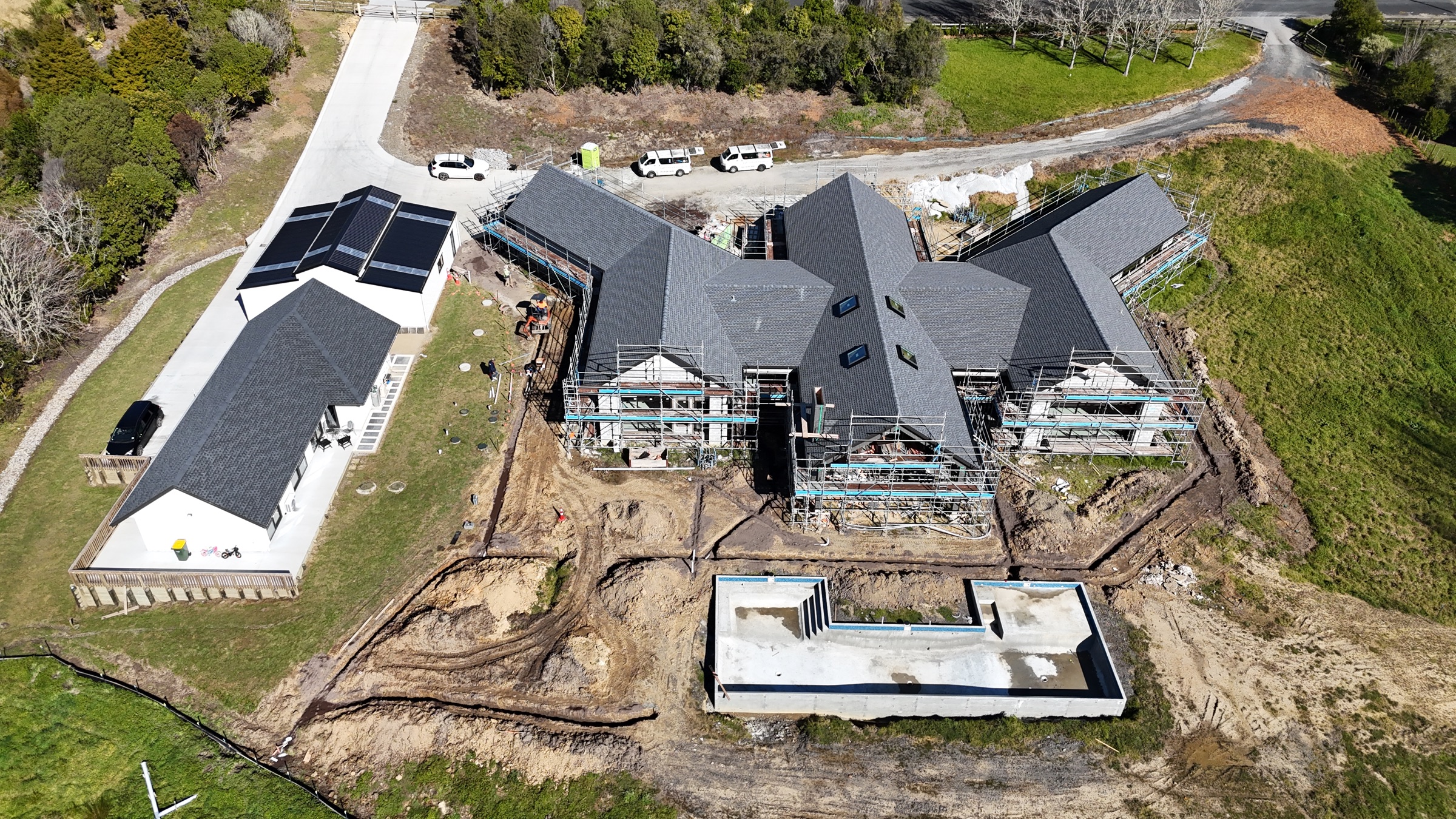 Front aerial view of the Coatesville home under construction