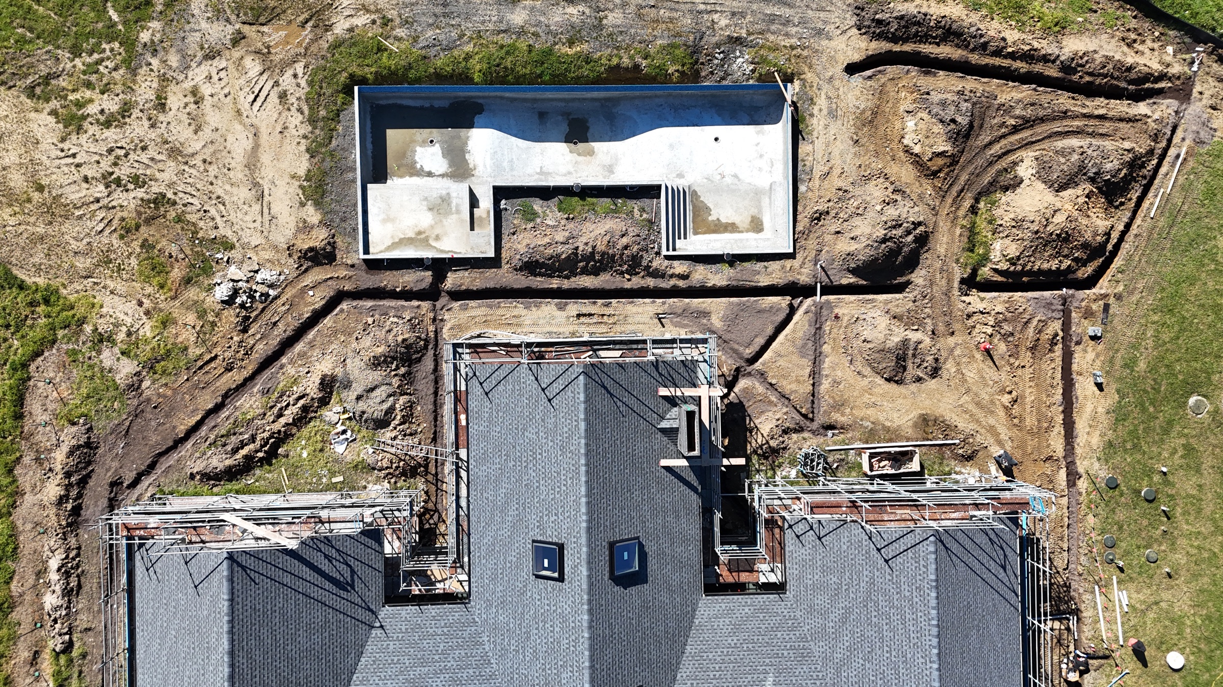 Pool structure and surrounding site works viewed from above