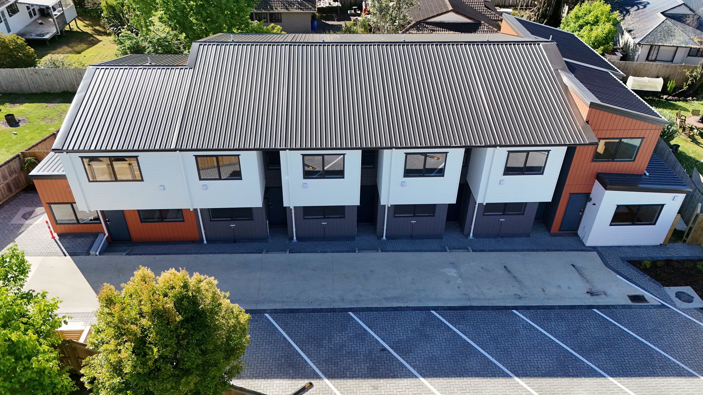 Front elevation of completed Ranui townhouses